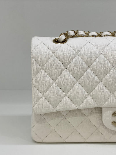 Chanel Classic Flap White Medium CGHW (Microchipped)