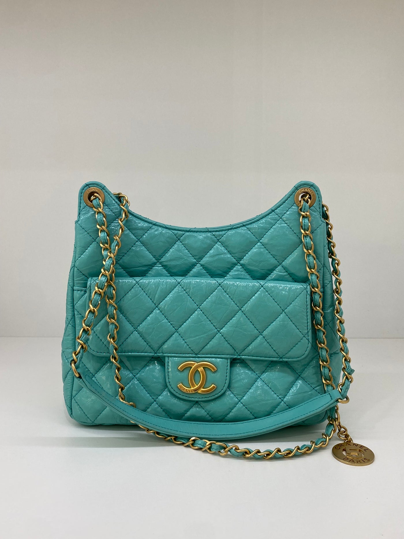 Chanel Hobo Chain Shoulder Bag Blue GHW