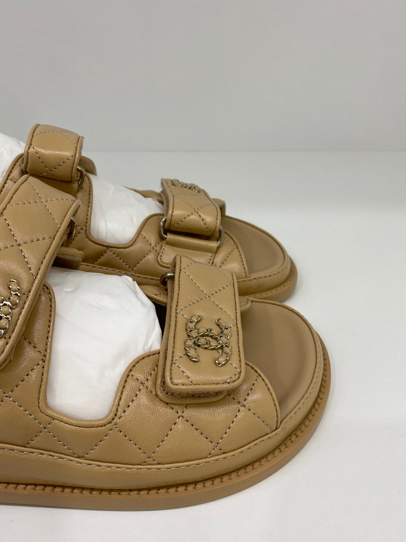 Chanel Dad Sandals Beige Size 37.5