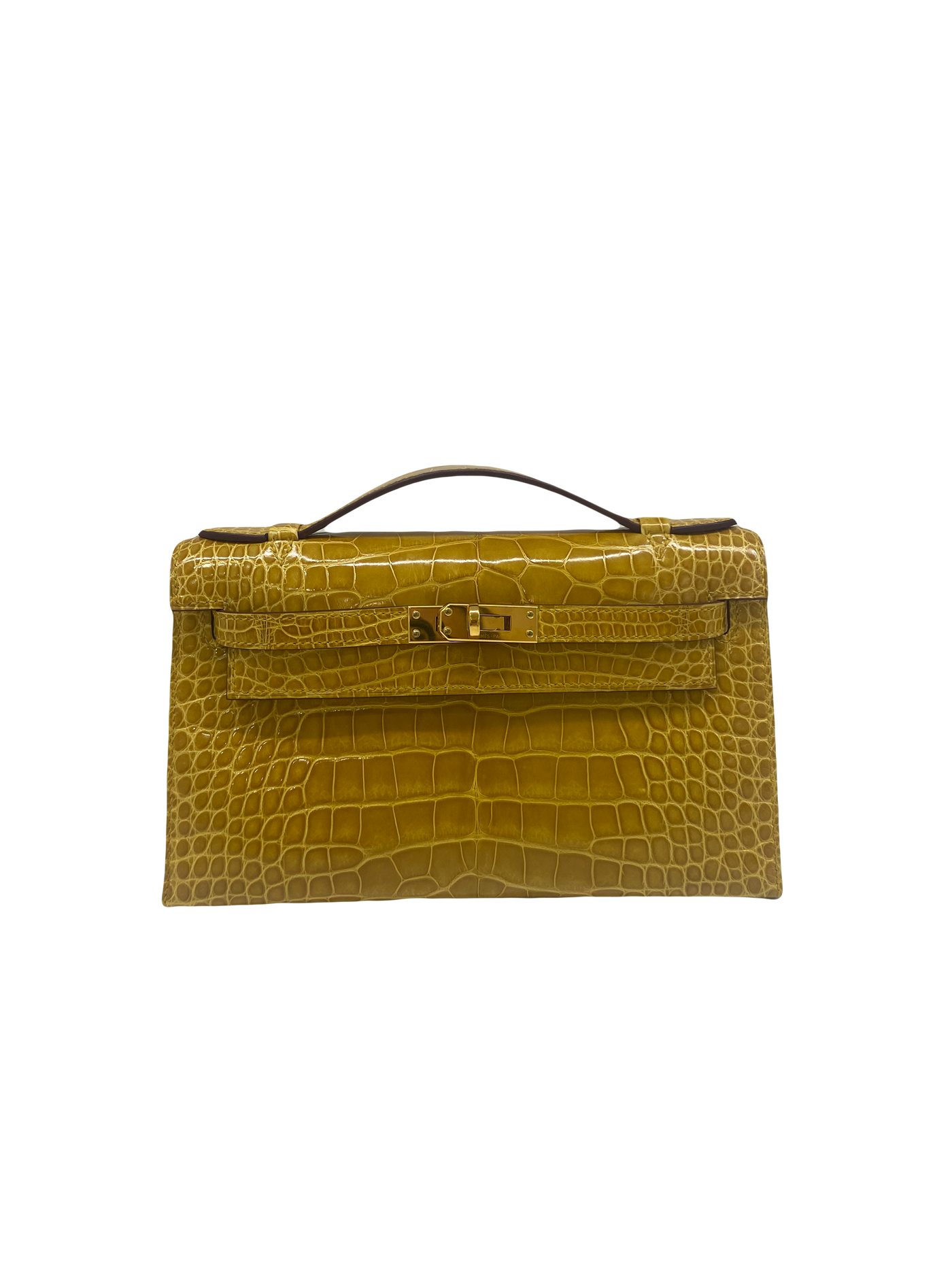 Hermes Kelly Pochette - Amber GHW - Shiny Alligator 2018