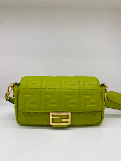 Fendi Baguette Leather Monogram Green GHW