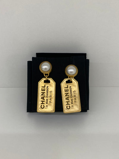 Chanel Gold Pearl Drop Earrings