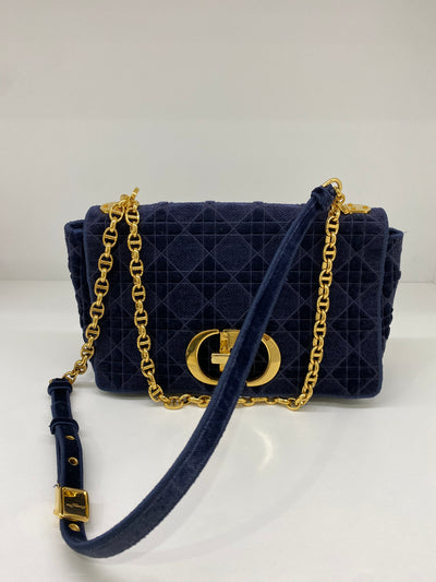 Christian Dior Caro Bag Medium Blue Velvet GHW