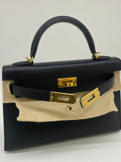 Hermes Mini Kelly Black -Z Stamp Chevre GHW