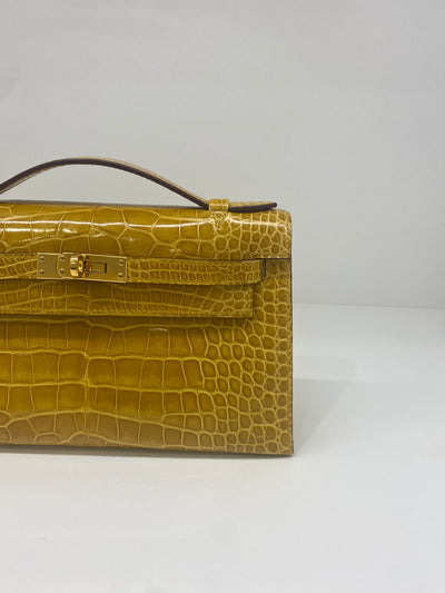 Hermes Kelly Pochette - Amber GHW - Shiny Alligator 2018