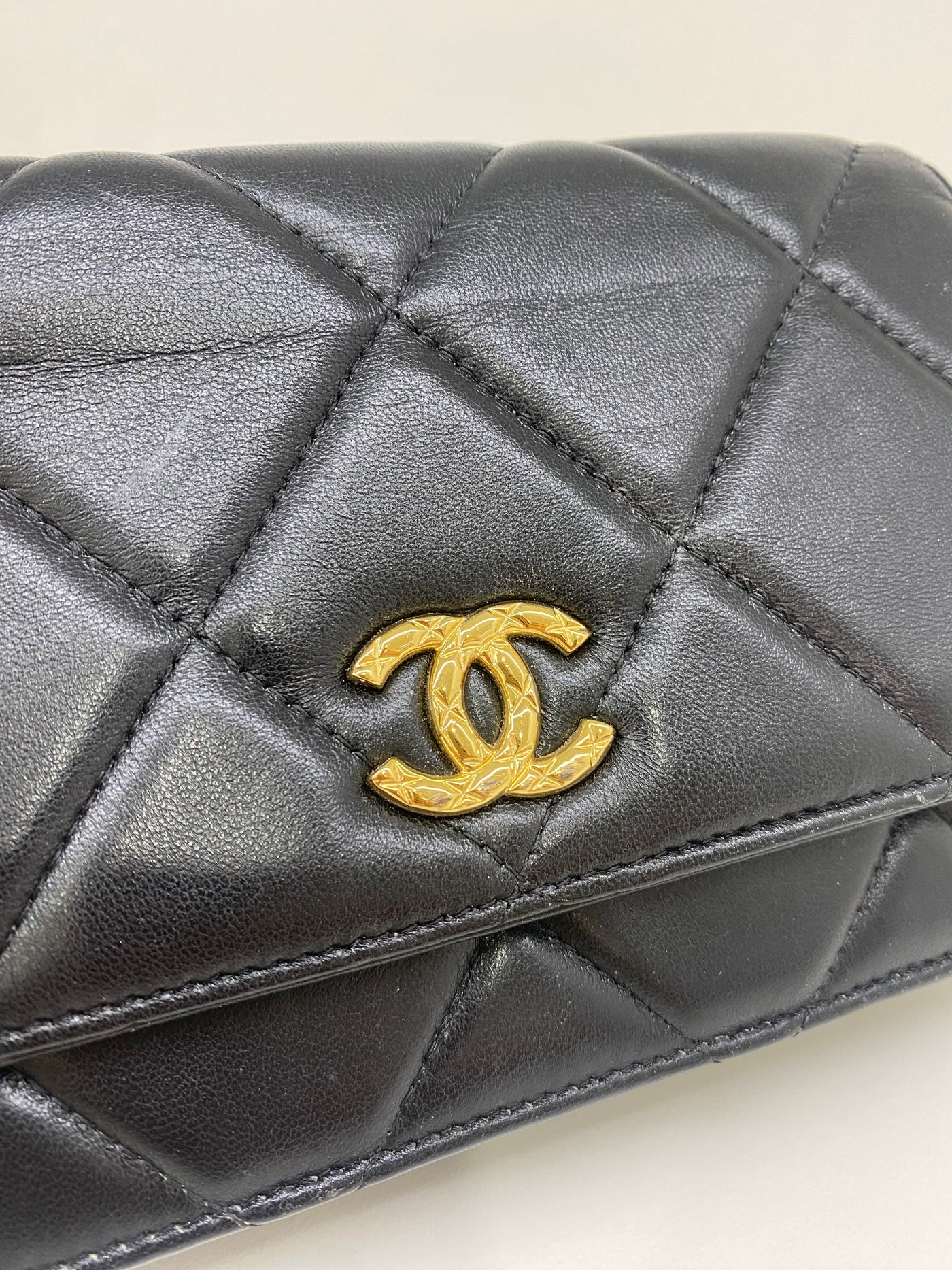 Chanel Black WOC Lambskin Strap Detail GHW