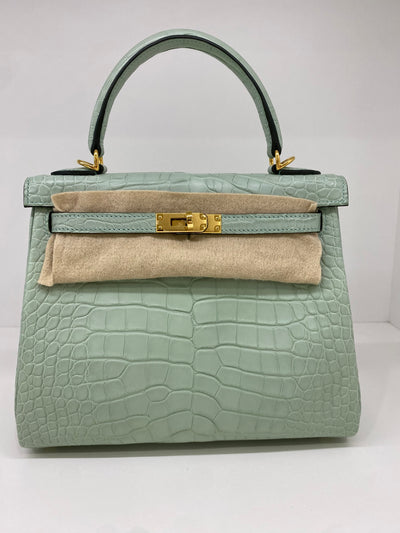 Hermes Kelly 25 Alligator Mississippiensis Retourne GHW Vert D'eau