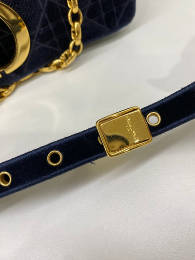 Christian Dior Caro Bag Medium Blue Velvet GHW