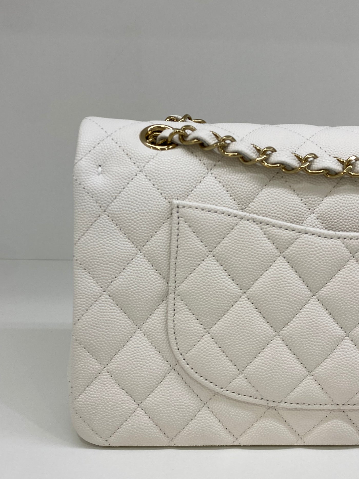 Chanel Classic Flap White Medium CGHW (Microchipped)