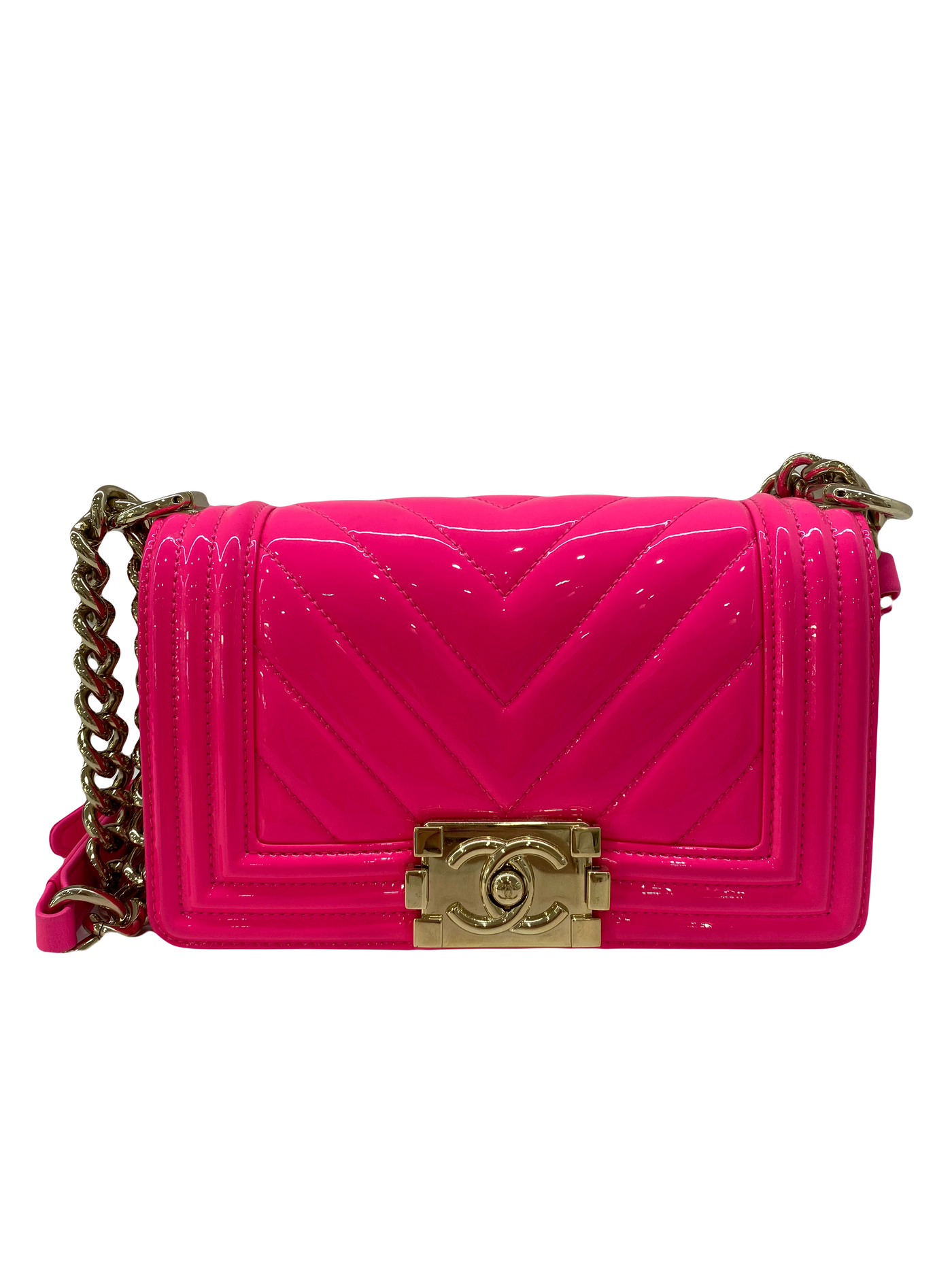 Chanel Boy Bag Small Chevron - Pink SHW