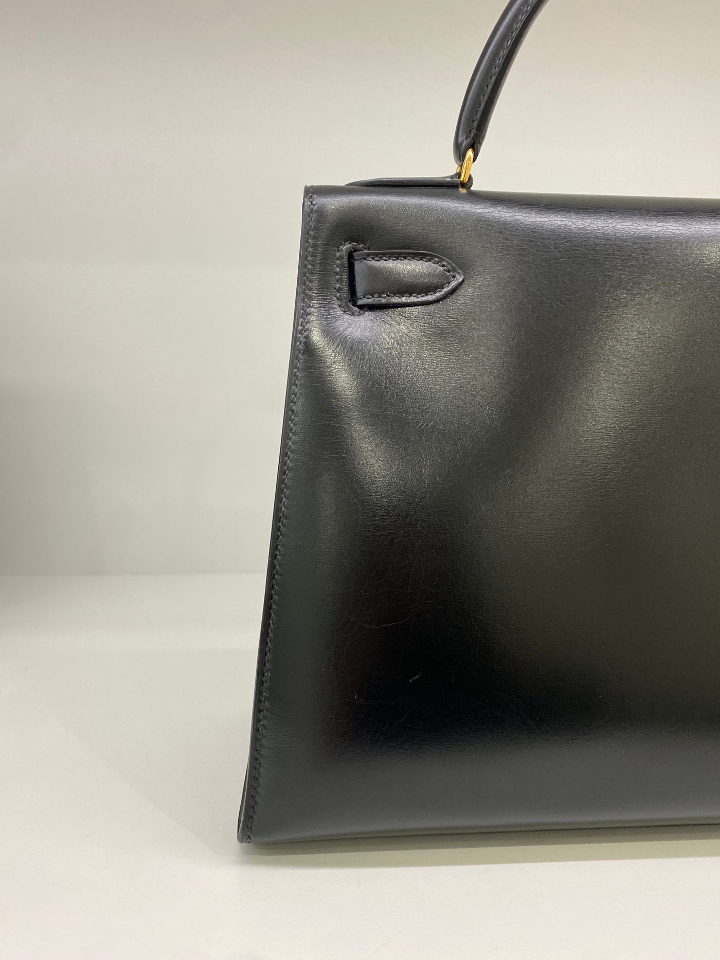 Hermes Kelly 28 Black Box Calf Sellier GHW Vintage