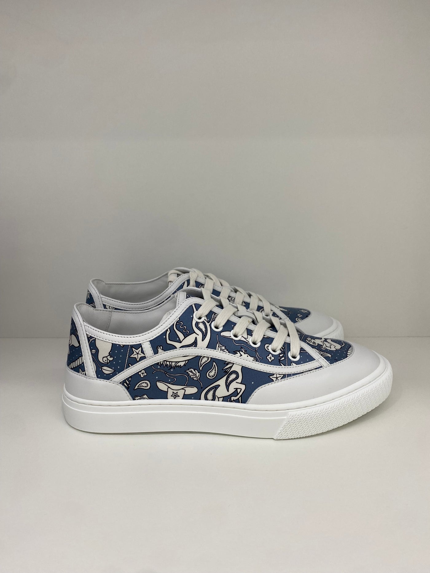 Hermes Sneakers Silk White/Blue Size 40