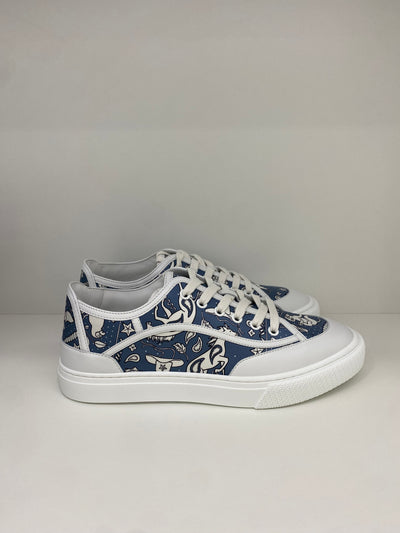 Hermes Sneakers Silk White/Blue Size 40