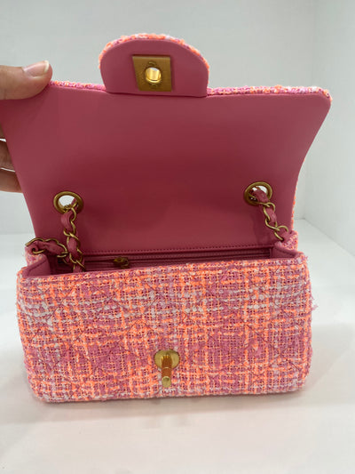 Chanel Mini Classic Flap Pink Tweed GHW