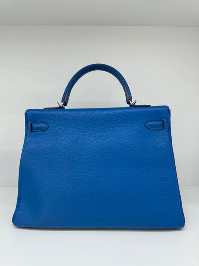 Hermes Kelly 35 Blue Mykonos PHW