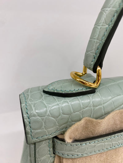 Hermes Kelly 25 Alligator Mississippiensis Retourne GHW Vert D'eau