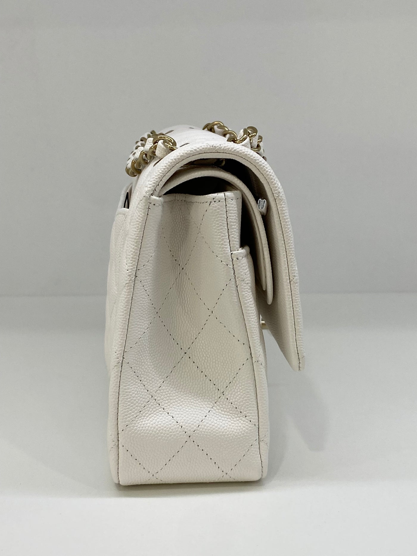 Chanel Classic Flap White Medium CGHW (Microchipped)