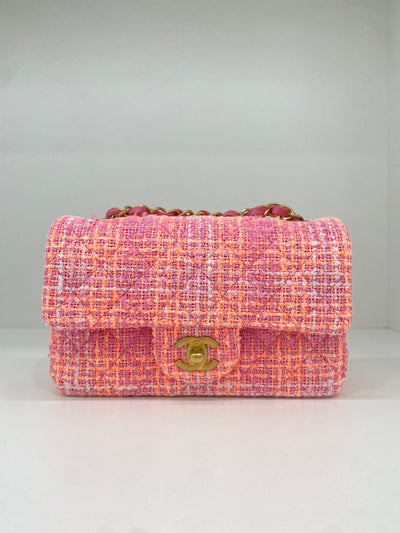 Chanel Mini Classic Flap Pink Tweed GHW