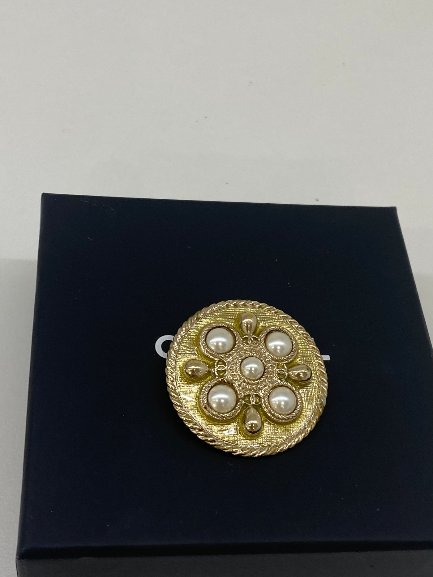 Chanel Pearl & Gold Round Brooch