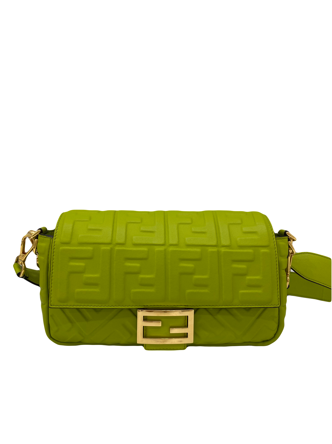 Fendi Baguette Leather Monogram Green GHW