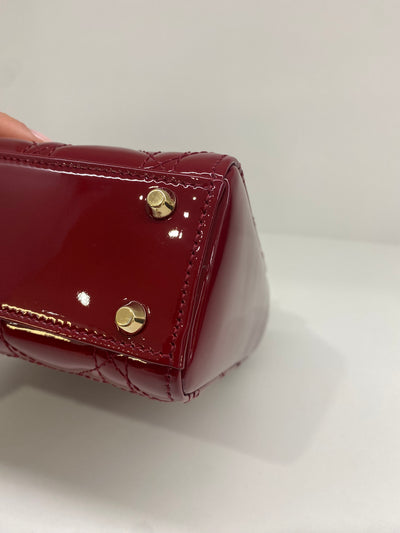 Christian Dior Lady Dior Mini Patent Leather Red CGHW