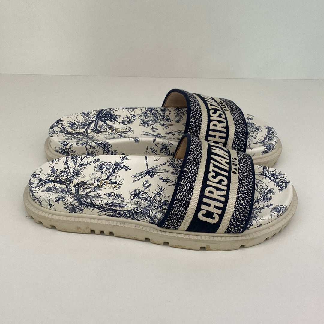 Dior Chunky DWay Slides Blue & White - Size 38