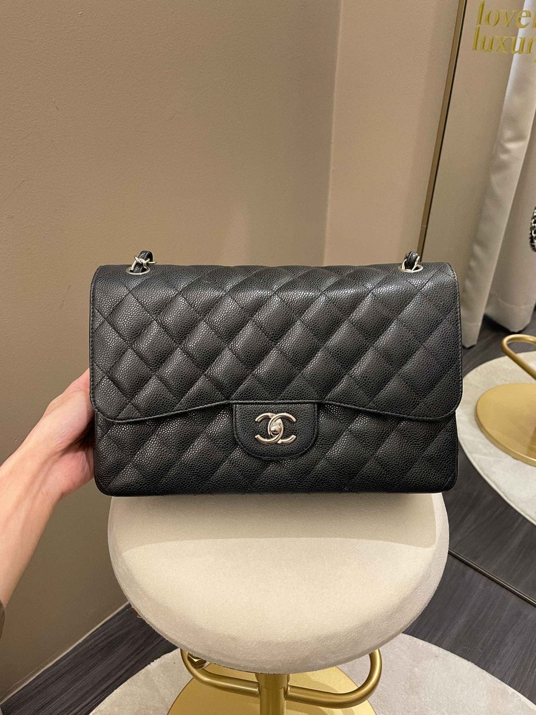 Chanel Classic Jumbo Flap Black Caviar Leather SHW (OE)