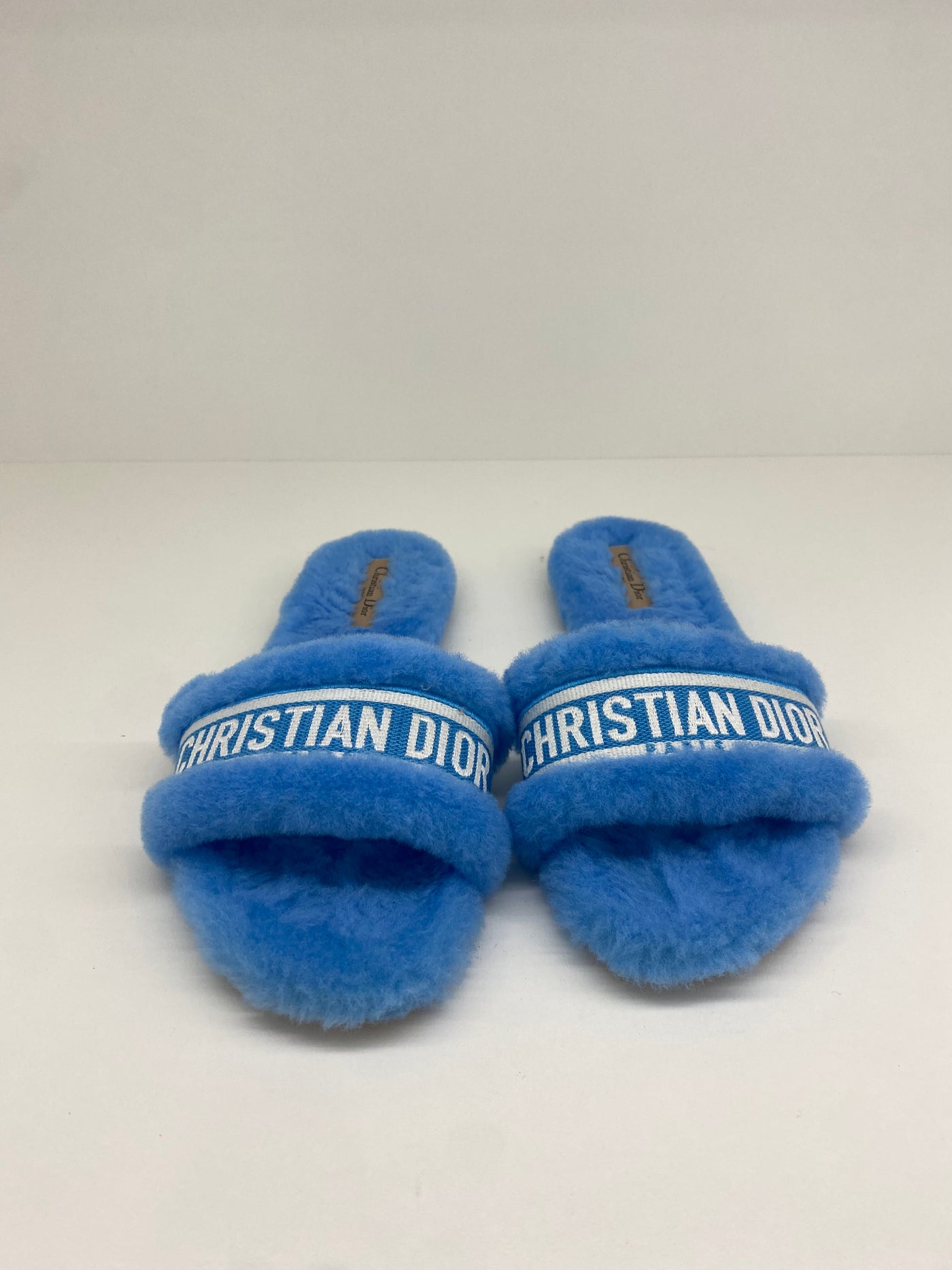 Dior Blue Shearling D-Way Slides - Size 41